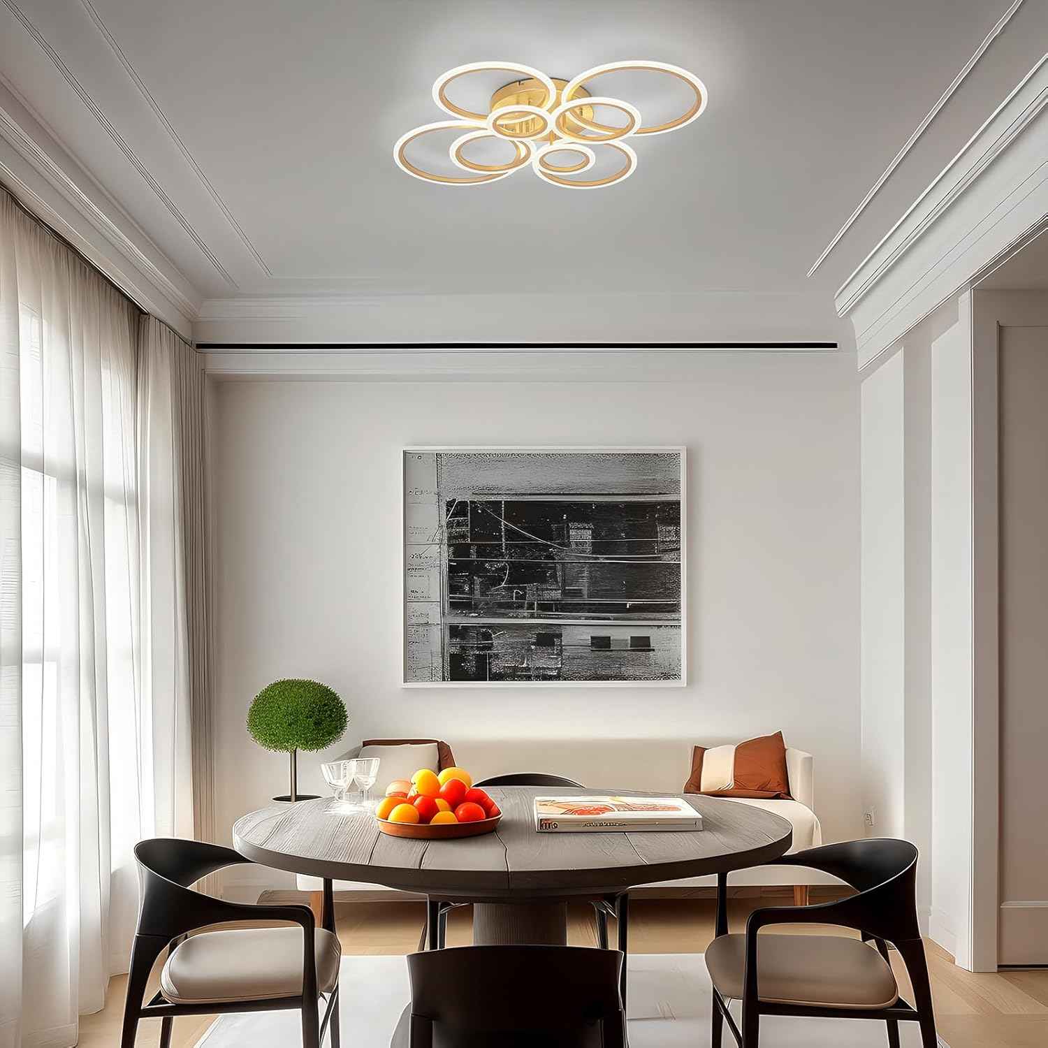 Modern LED Flush Mount Ceiling Light - 4 Rings 4000K Fixture for Kitchen & Living Room