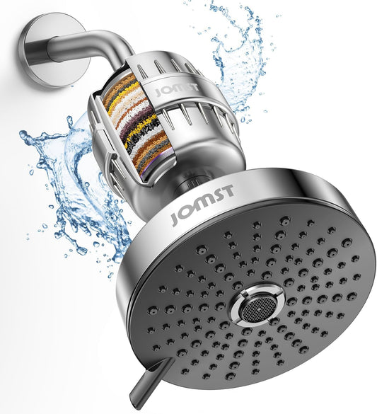 Anti-Chlorine Shower Head & Filter Combo - 25-Stage Filtration for Healthier Skin & Hair - Boosts Pressure