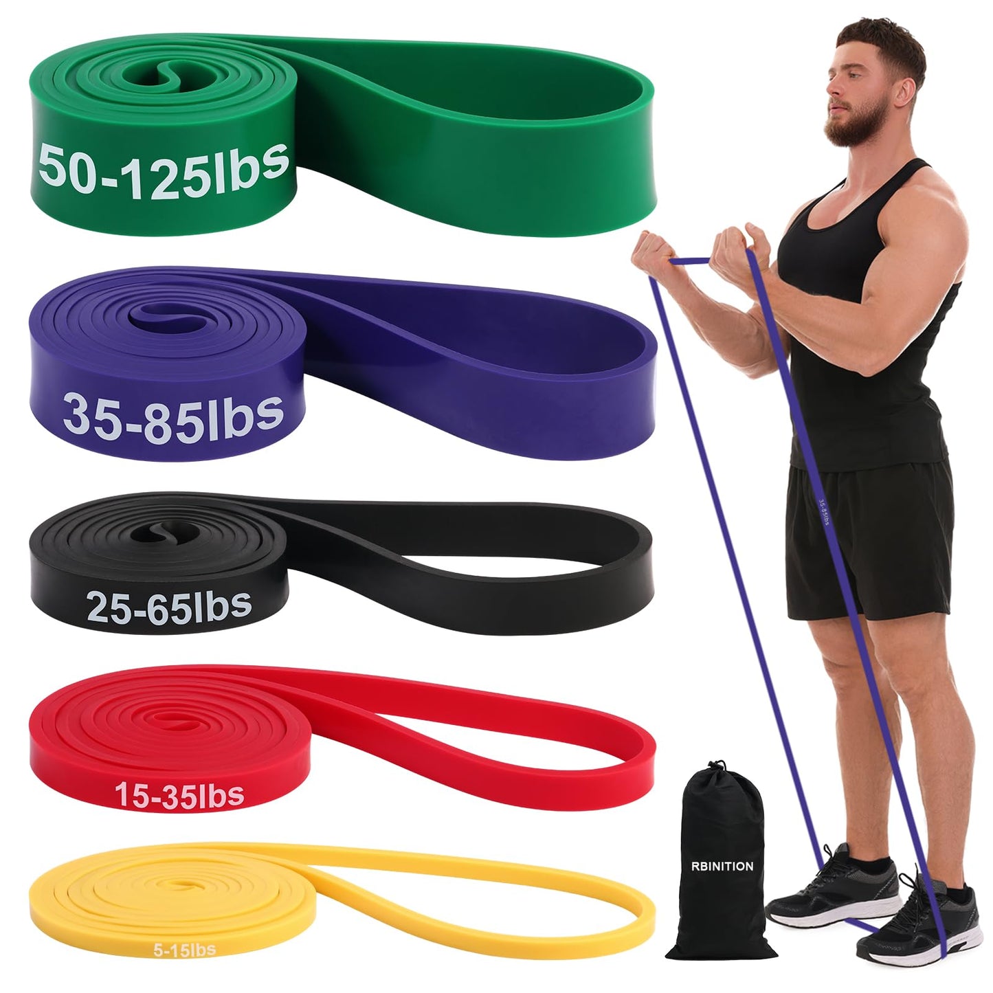 RBINITION Resistance Bands, Pull Up Assistance Bands Set for Working Out, Exercise Workout Bands for Men & Women, Body Stretching, Physical Therapy, Muscle Training