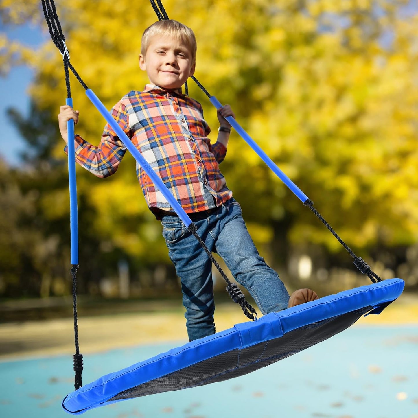 Trekassy 40" Round Tree Swing - 700lbs Capacity with Handles | Waterproof 900D Oxford Fabric, Blue