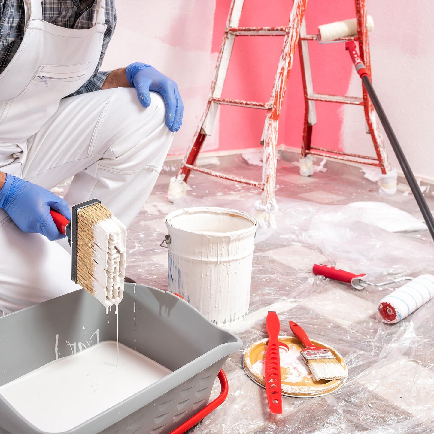 9x12 Ft Plastic Drop Cloths for Painting | 10-Pack Plastic Sheeting Painting Supplies | Dust Cover for Furniture, Floor, Couch Protector