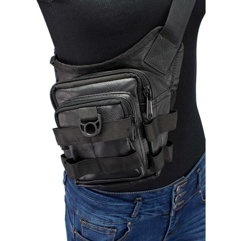 Milwaukee Leather MP8840 Black Leather Conceal and Carry Tactical Thigh Bag with Waist Belt - One Size
