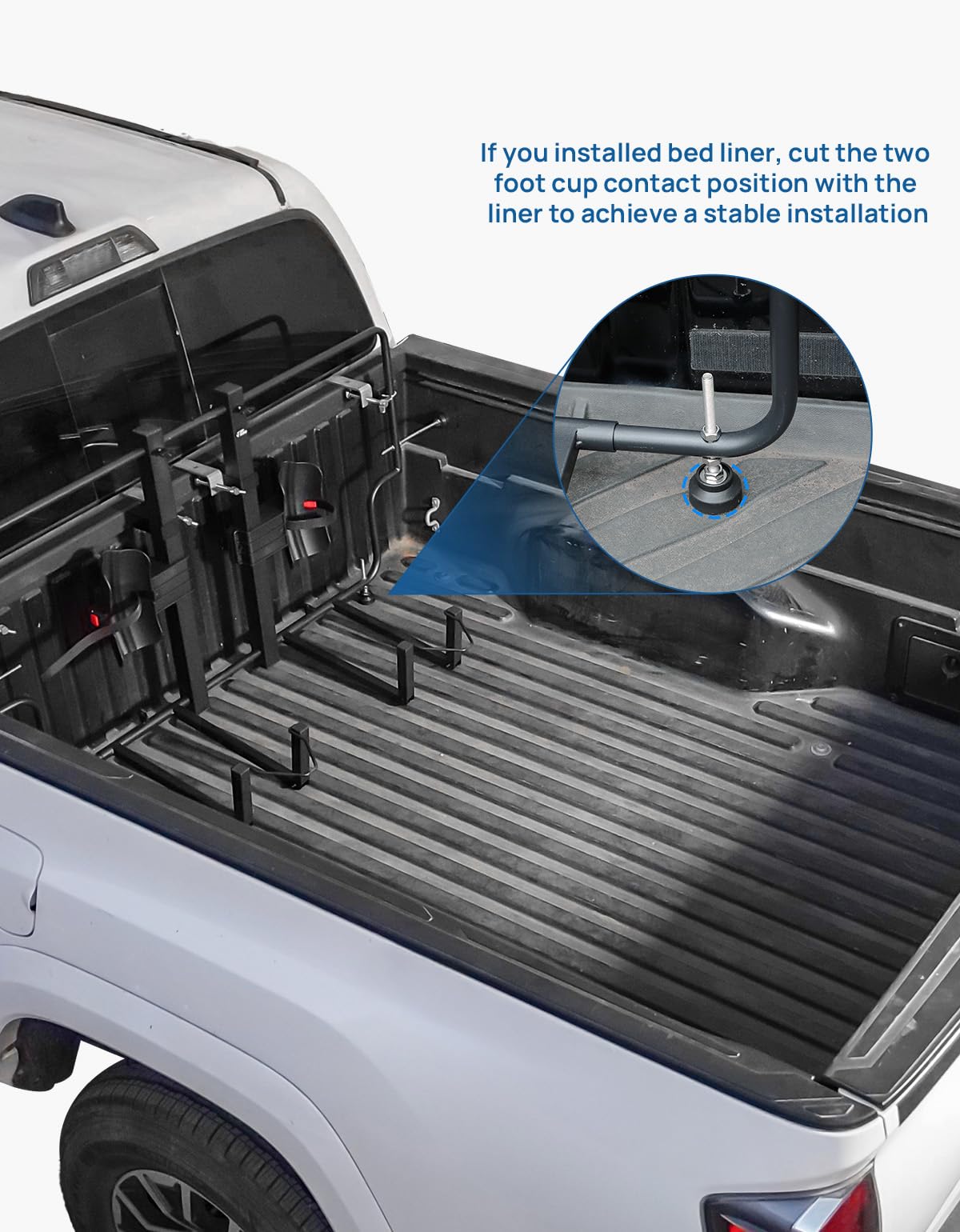 JOYTUTUS Truck Bed Bike Rack for Mid Size Pickup, Heavy Duty Bicycle Mount Carrier, Anti-Wobble Truck Bed Rack, No Tire Removal Required, Fits Truck Beds 49.43" – 65.18" Wide
