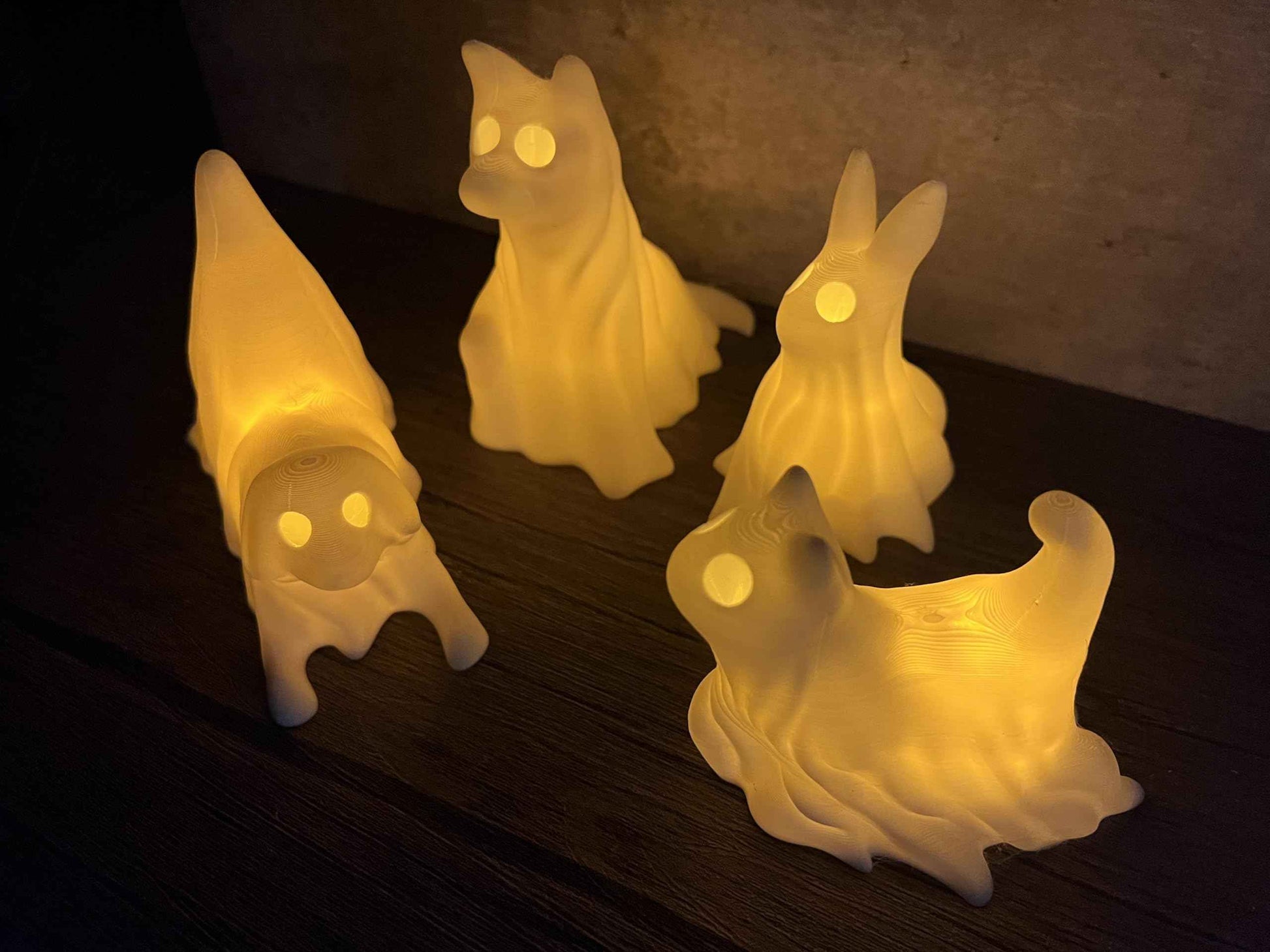 MunnyGrubbers - 4 Pack Glowing Ghost Dog With LED Tea Lights - Includes Bunny & Cat - Halloween Home Decor - Office Desk - LED Night Light - Spooky (Combo-Pack)