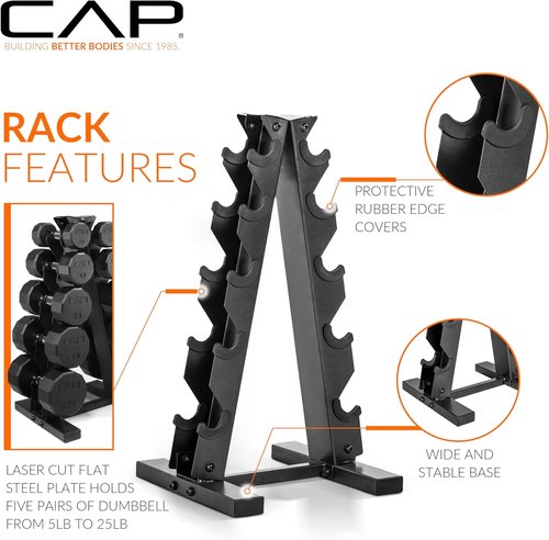 CAP Barbell Dumbbell Weight Set - Rubber Coated with Vertical Rack | 100 lb, 150 lb, 210 lb Options