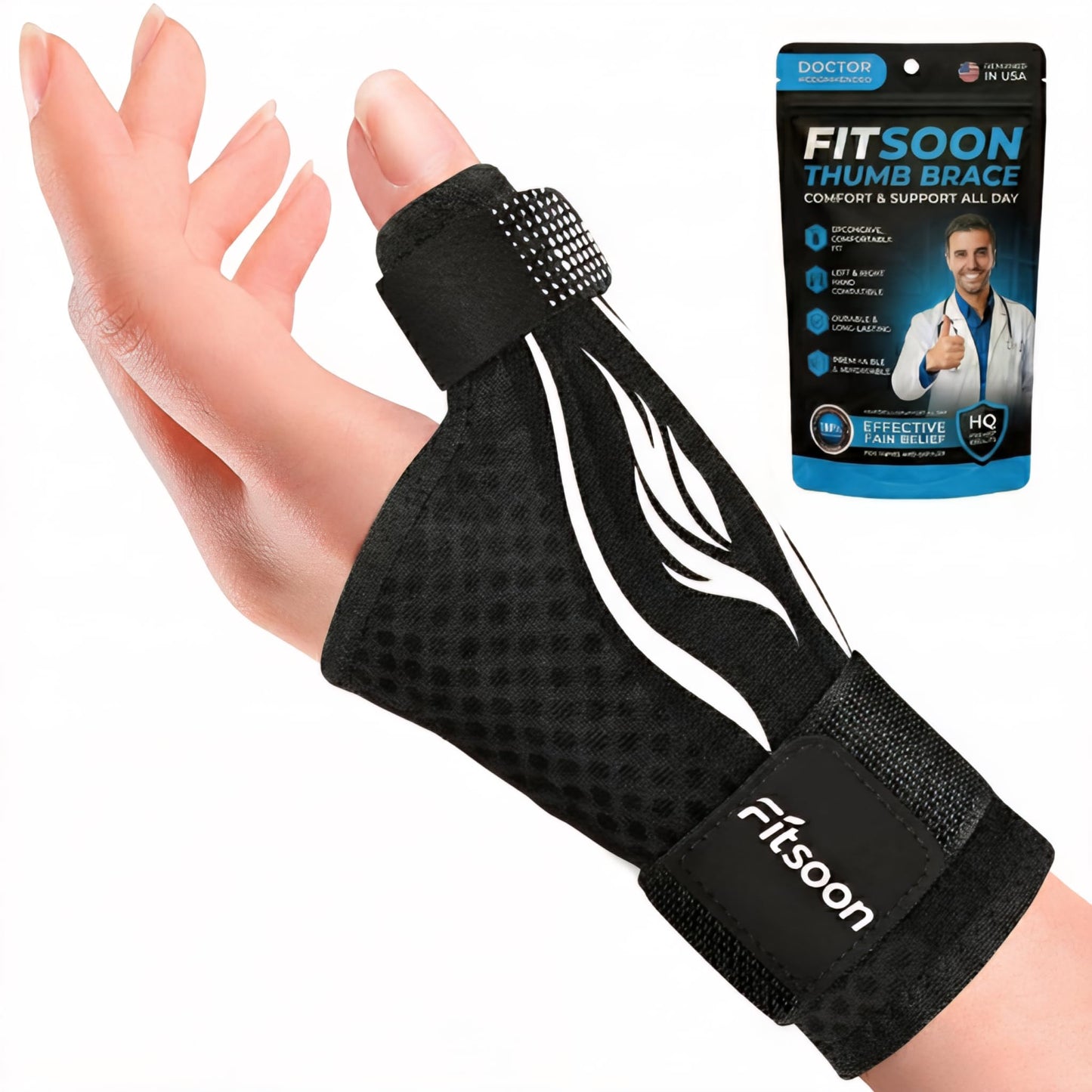FITSOON Professional-Grade Thumb Support Brace Breathable Thumb Spica Splint Stabilizer for Trigger Finger, De Quervain's Tenosynovitis, Arthritis, Sprains, Day and Night Pain Relief
