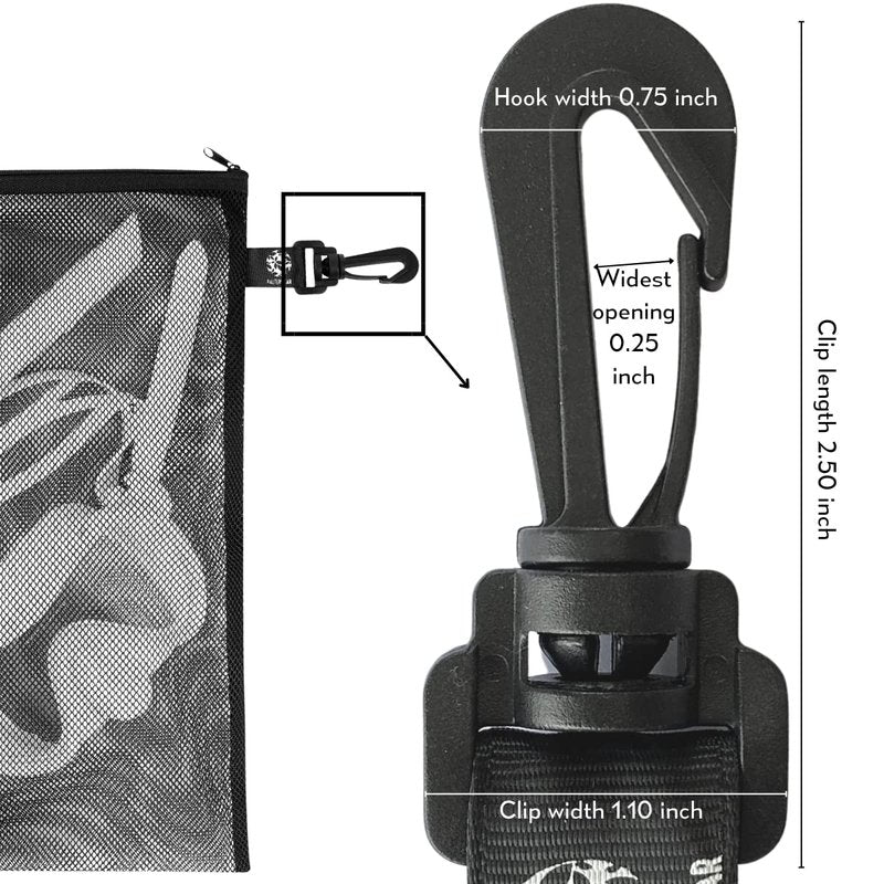 Mesh Zipper Bag with Clip - For Trekking Outdoor Sailing - Set of 4 (Black, 6 x 8 inch)