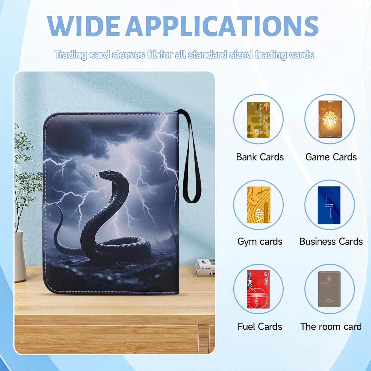 Skiennix Trading Card Binder - Premium 4-Pocket Album with 400 Waterproof Sleeves | Cool Black Serpent Design