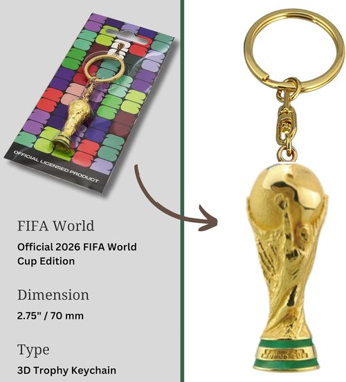 FIFA World Cup 2026 Keychain - 1.7 Inch 3D Rotating Trophy - Premium Zinc Alloy & Acrylic