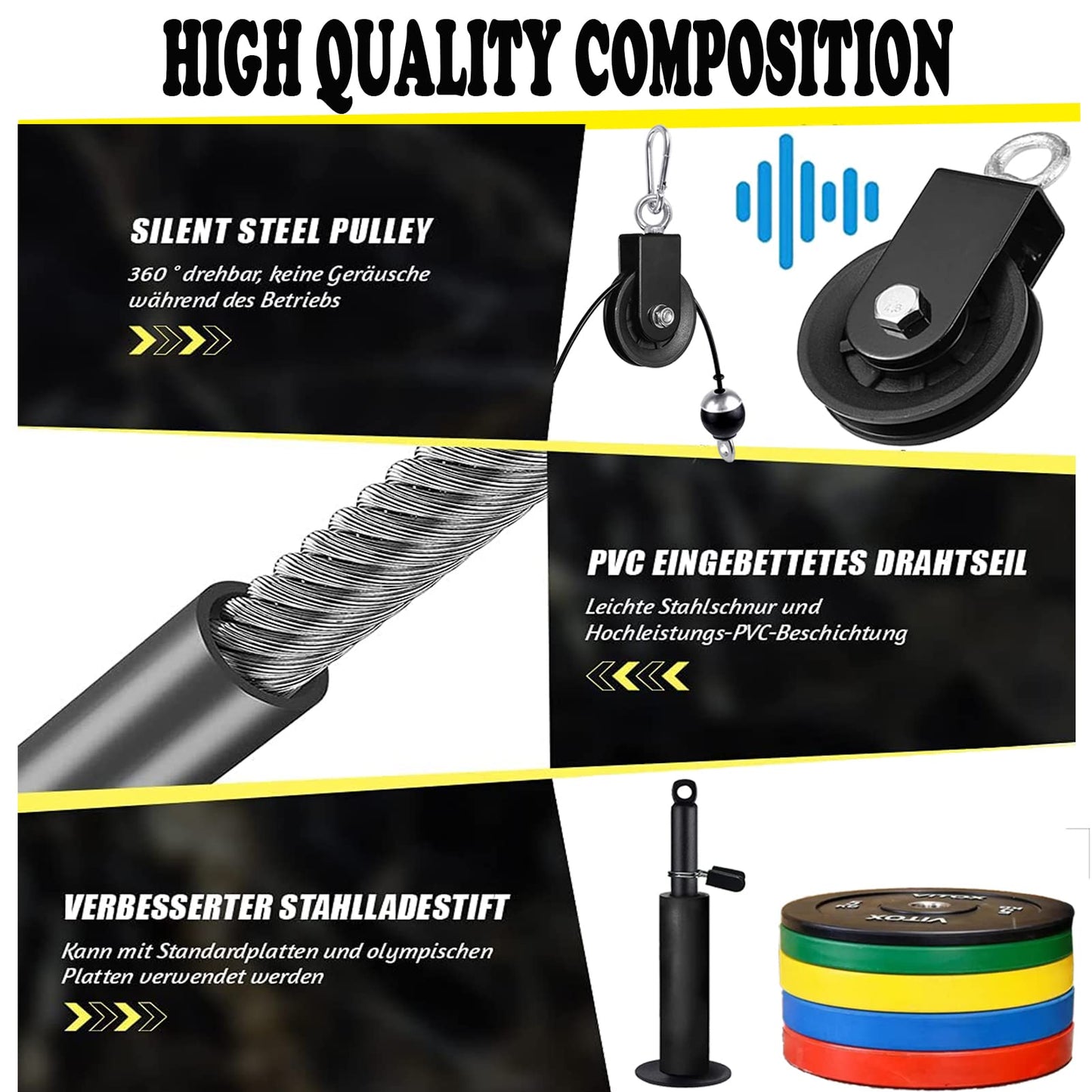 Monfasye Mtgluk Cable Pulley System Upgraded DIY LAT and Lift Weight Pulley Machine Attachment Home Gym Forearm Wrist Roller for Triceps Pull Downs Biceps Curl Forearm Shoulder (Cable 100''+ Sleeve)