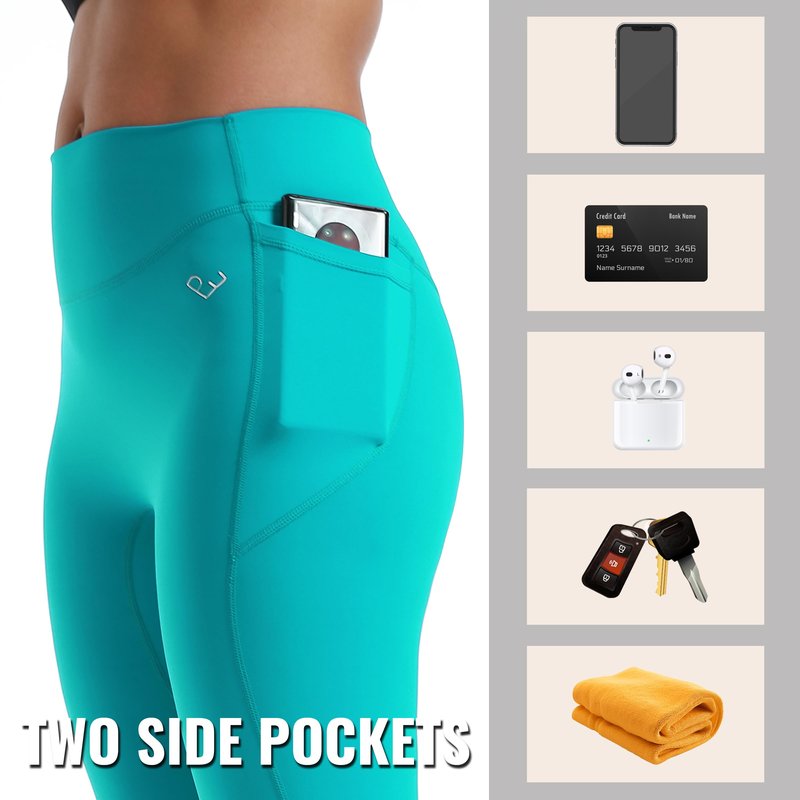PaletteFit No Front Seam Leggings with Pockets for Women, Tummy Control High Waisted Leggings, Women's Workout Gym Yoga Pants (Ocean Green, L)
