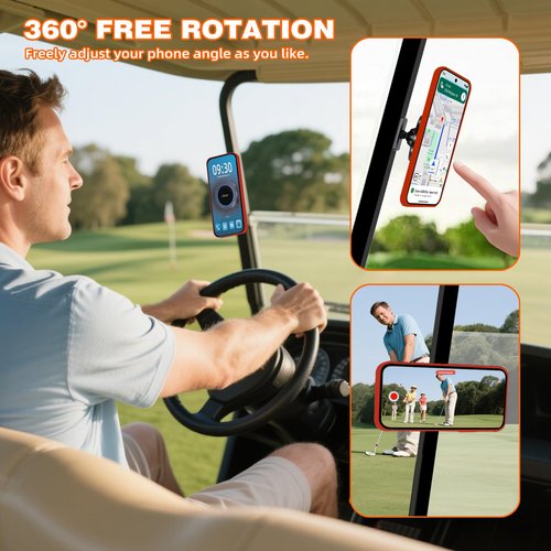 Roykaw Golf Cart Magnetic Phone Holder, Universal Compatible with MagSafe iPhone 12/13/14/15/16, Portable Push Cart Phone Mount with Ultra Strong Magnet for Golf Cart & Gym & Other with Metal-Body