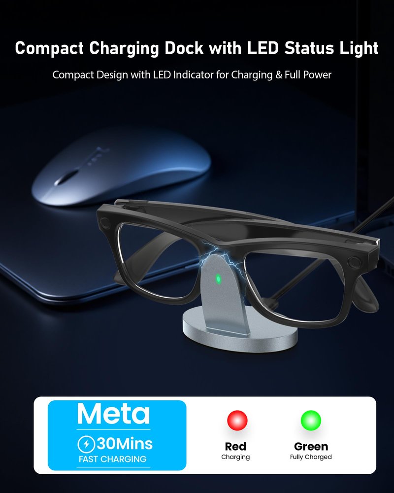 Tokismet Charging Dock Compatible with RayBan Meta Smart Glasses & Oakley Meta – LED Indicator, Safety Chip & Stable Base – Works as Charging Stand (Grey)