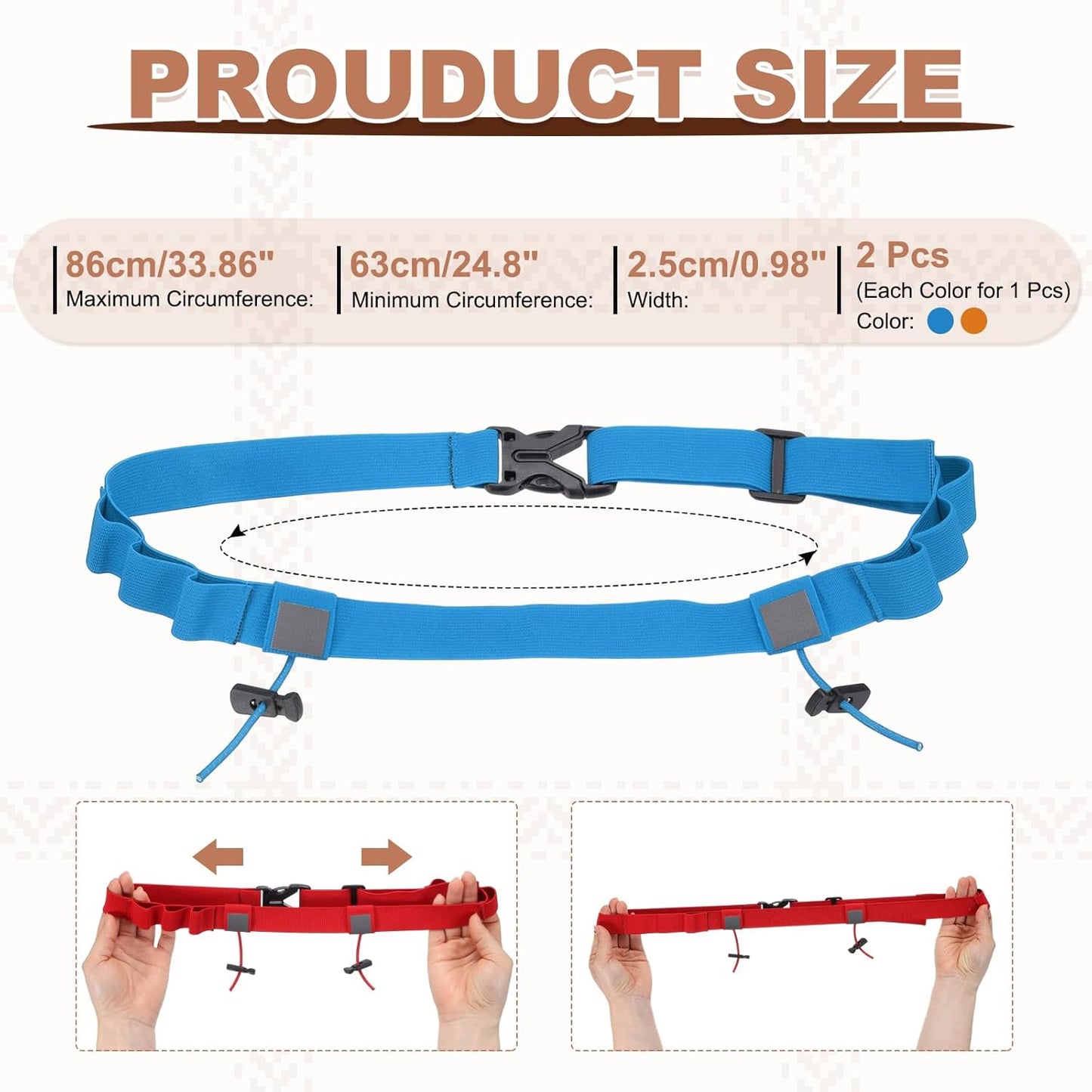 Skiennix Race Belt | Comfortable Triathlon Number Holder with 6 Gel Loops | 2-Pack in Orange/Sky Blue