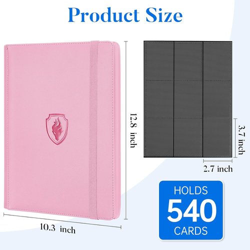 Fabmaker Premium 9 Pocket Card Binder - Sturdy Collection Album for 540 Cards | Sleek Pink Design
