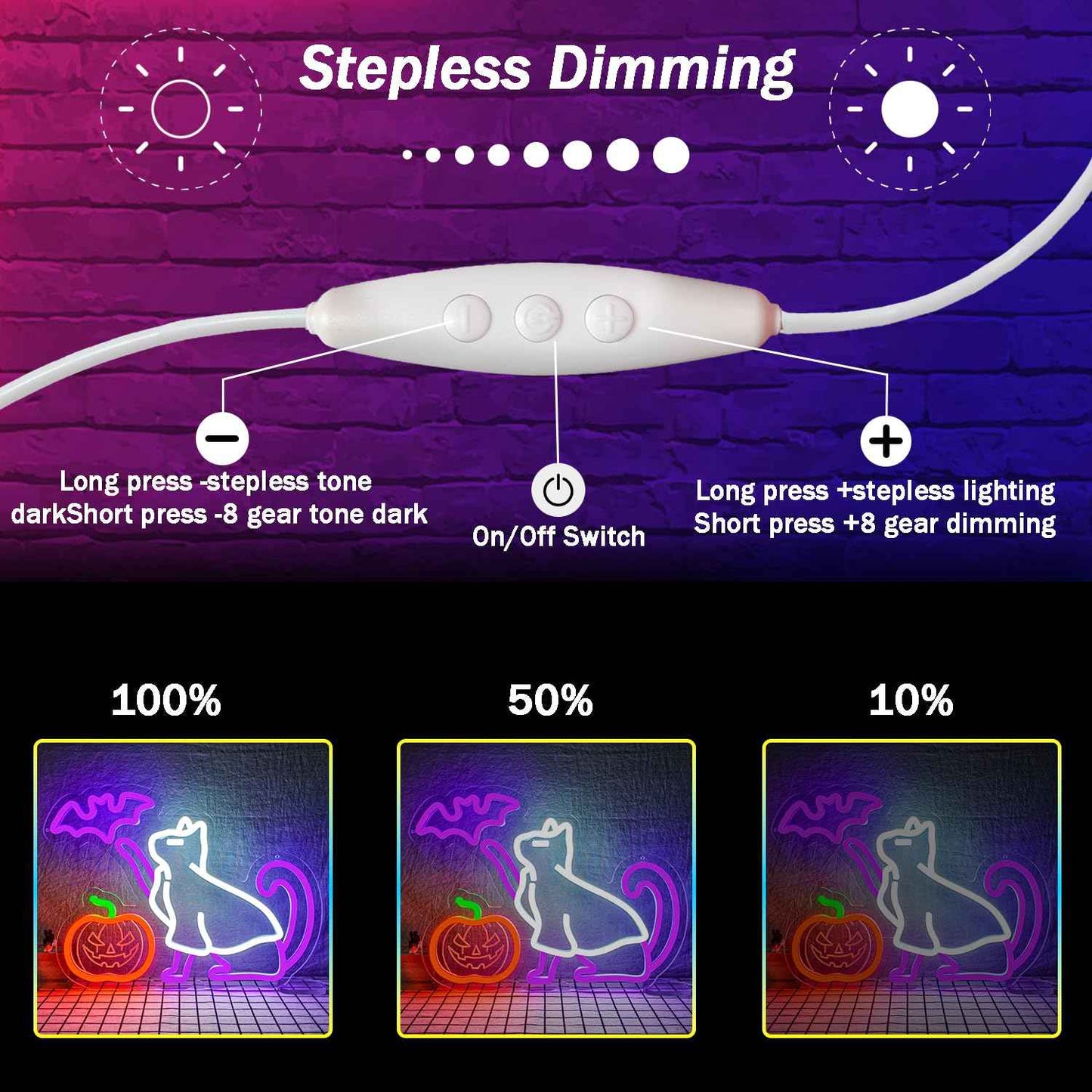 Halloween Neon Sign for Wall Decor Dimmable Ghost Cat Neon Light USB Powered Pumpkin Neon Sign Happy Halloween Neon Light for Bedroom Men Cave Home Halloween Party