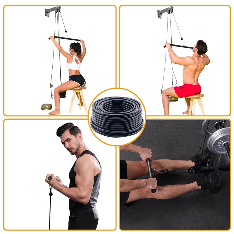 WRFDEC 98.4Ft Fitness Pulley Cable,Replacement Cable Machine Accessories for DIY Home Gym, Gym Cable Replacement,3/16"(5mm) TPU Coated