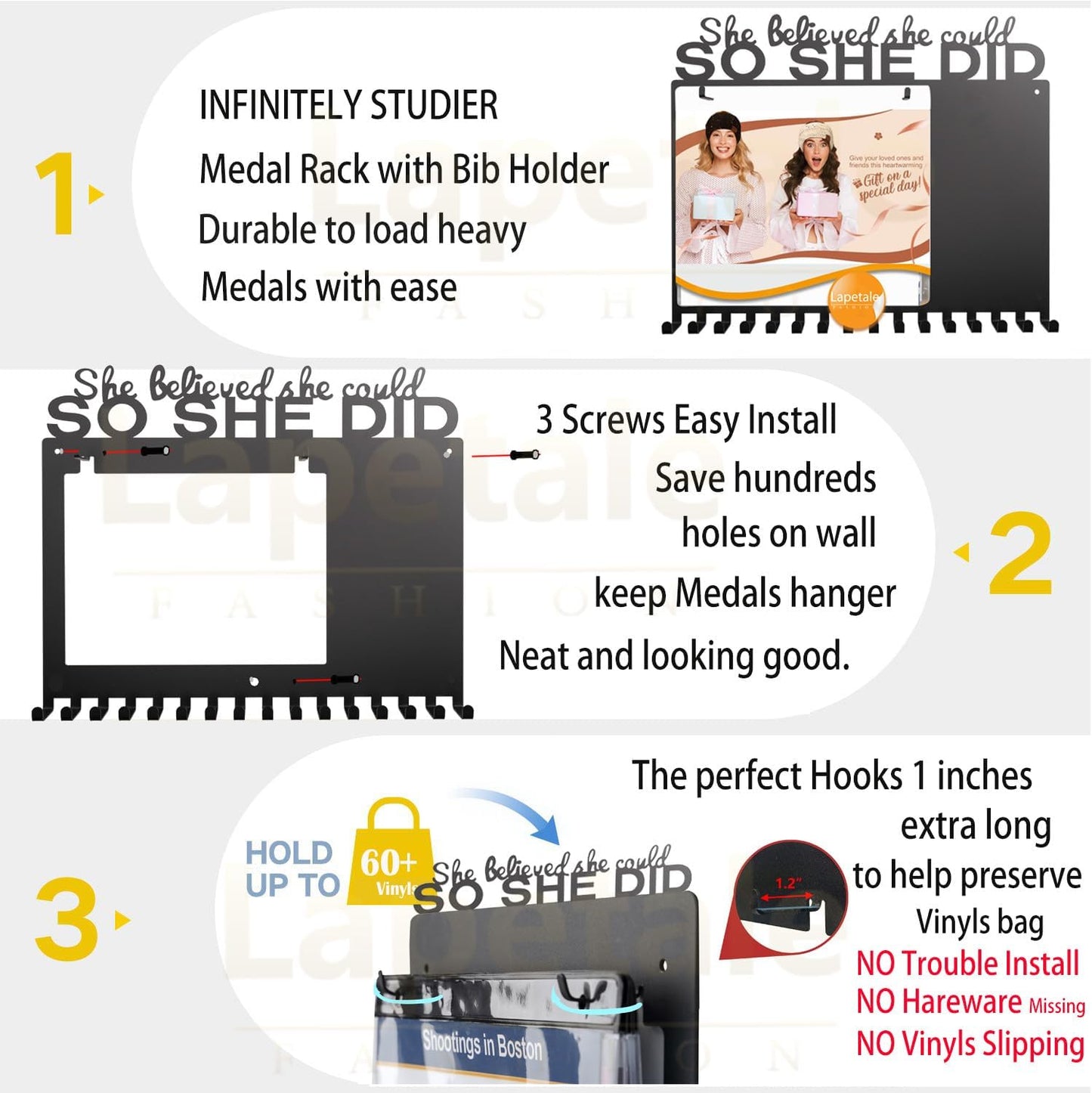 SO SHE DID Race Medal Holder - Stylish Wall Hanger for Marathon & Runner Medals | Durable Display
