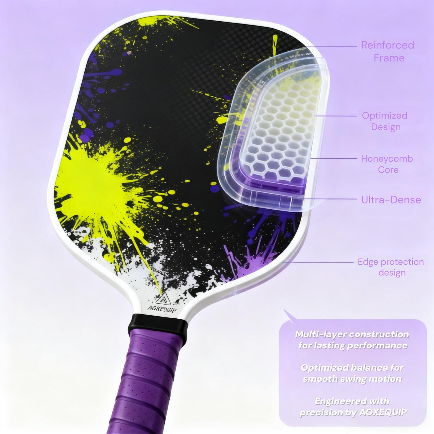 Pickleball Paddles Set of 2 - Fiberglass Pickleball Rackets with 4 Balls 1 Potable Carry Bag, Ink Splash Pickle Ball Paddle Set for Men and Women