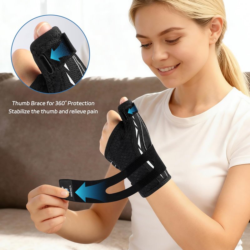 NEENCA Thumb Wrist Brace Support For Women&Men,Thumb Spica Splint For Night Support,Pain Relief For Trigger Thumb,CMC,De Quervains Tenosynovitis,Arthritis. (Black, Small, Left Hand)