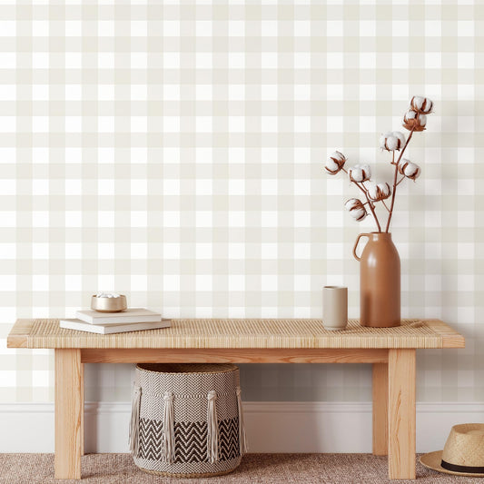 Cohoo Home Plaid Peel and Stick Wallpaper Boho Plaid Contact Paper for Cabinets Checkered Neutral Contact Paper Self Adhesive Removable Wallpaper for Bathroom Nursery Waterproof 17.3inW 197inL