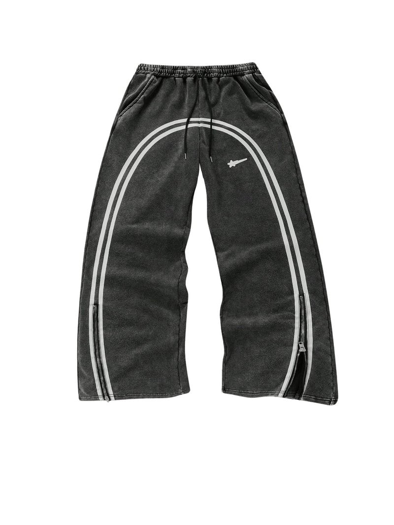 SOLY HUX Men's Side Striped Sweatpants Drawstring Waist Zipper Baggy Wide Leg Pants Streetwear Black Striped Medium