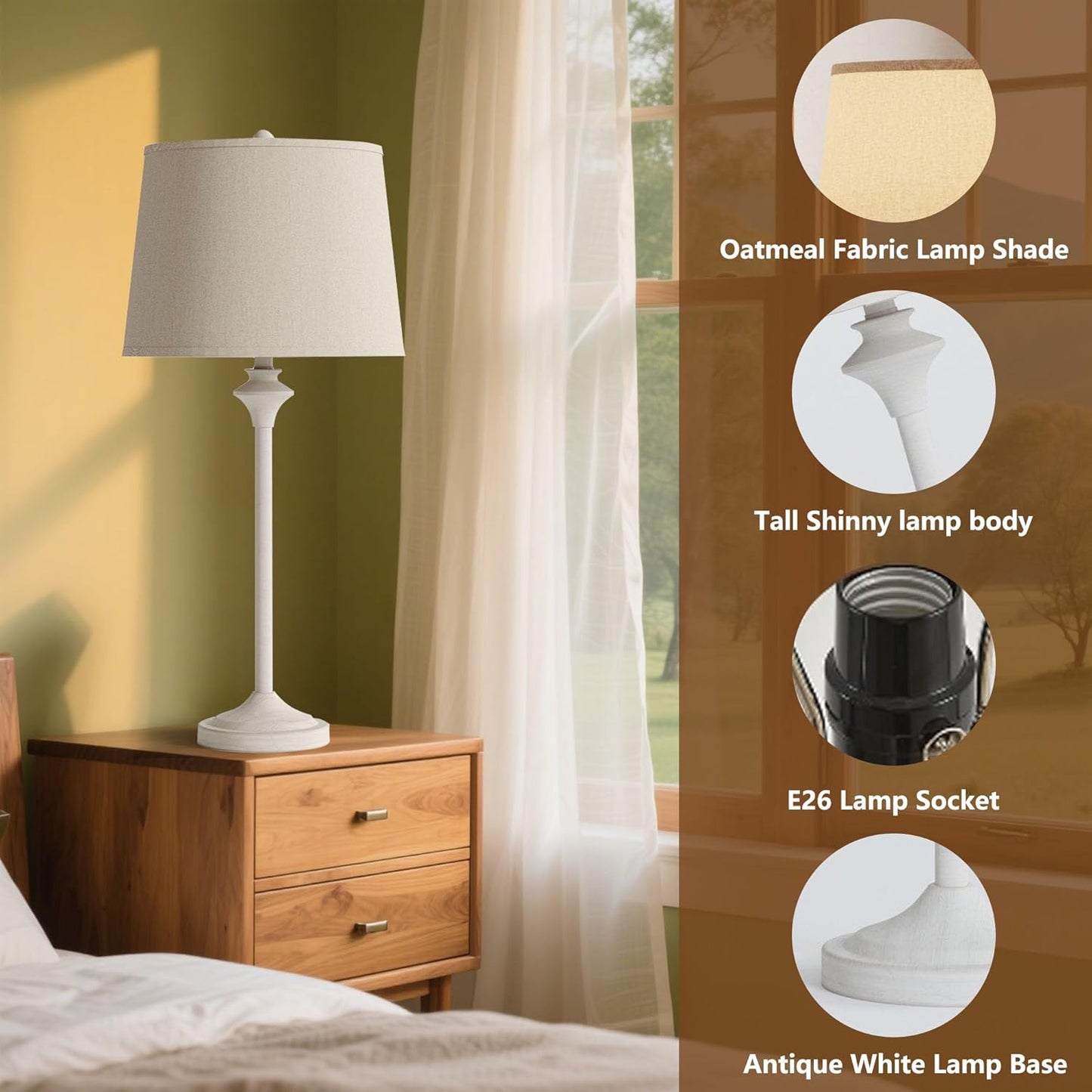 Brass Gold Table Lamps Set of 2 - 26" Modern Buffet & Nightstand Lamps for Living Room, Bedroom, Office