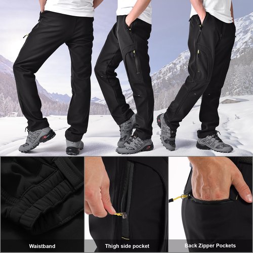 Toomett Men's Snow Pants Skiing Winter Insulated Soft Shell Outdoor Fleece Lined Hiking Pants with Zipper Pockets,MH4409,Black,44
