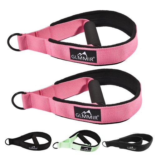 GLMMIR Pilates Double Loop Straps for Pilates Reformer, Fitness Metal D Ring Straps Handle, Pilate Accessories Yoga Wristbands Exercise Straps for Gym Home Workout 2PCS - Pink with Handle