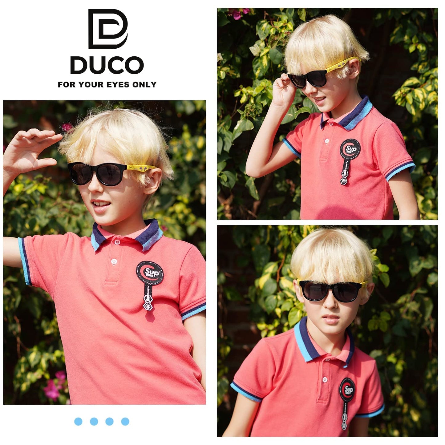 DUCO Cute Polarized Kids Sunglasses for Girls Boys Flexible Children Shades UV Protection Age 6-10 K018