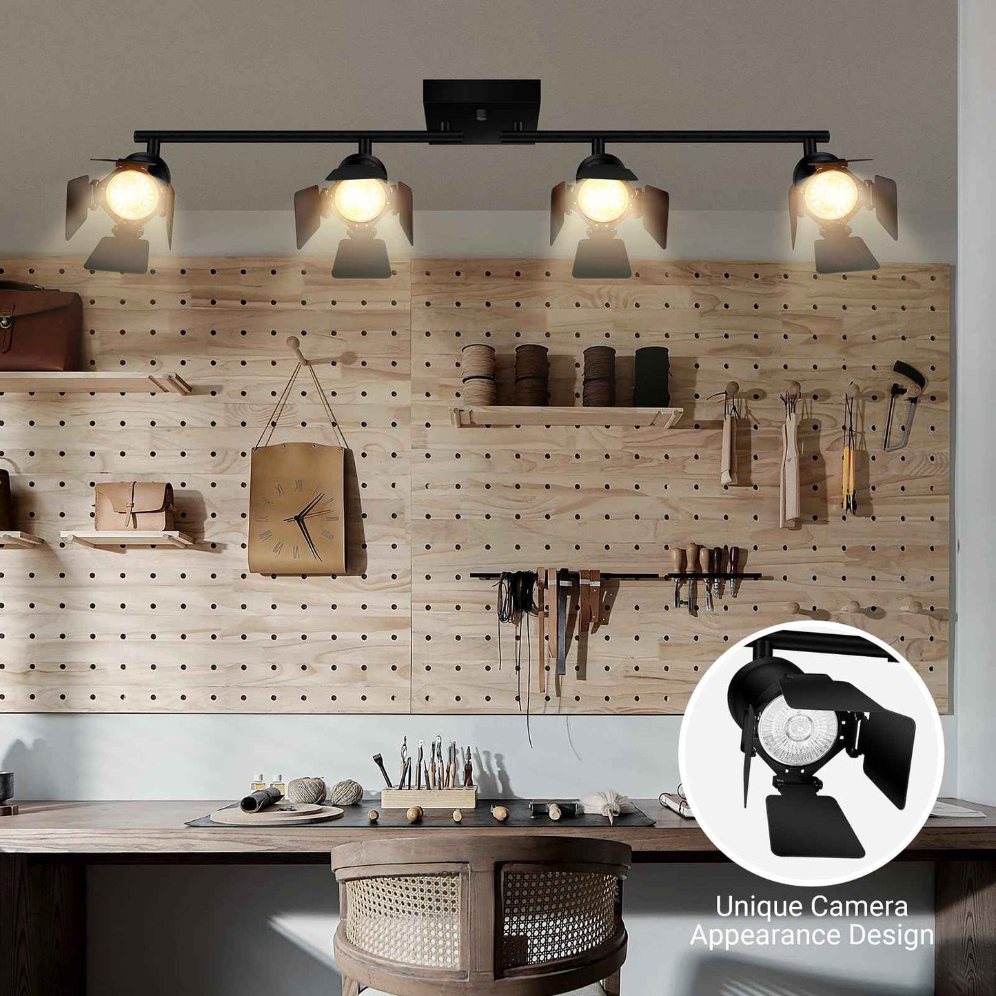 Bricosmocon 4 Light Track Lighting Fixtures Ceiling, Black Track Lighting with Rotatable Heads, Vintage Industrial Ceiling Spotlight Light for Kitchen/Living Room/Bedroom,GU10 Bulb Not Included