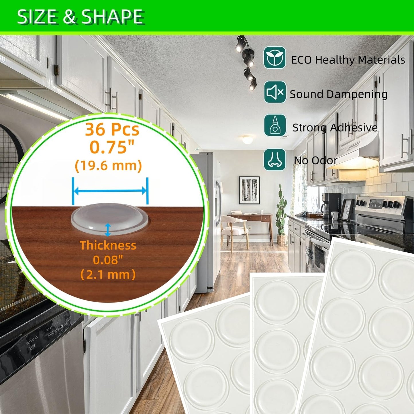 Glass Table Top Anti Slip Pads - Furnigear 3/4" Glass Table Top Bumpers Grippers Non Slip Sticker Self Adhesive Rubber Pad Feet for Cutting Board, Furniture, Laptop, Under Glass - Round Clear 36 Pcs