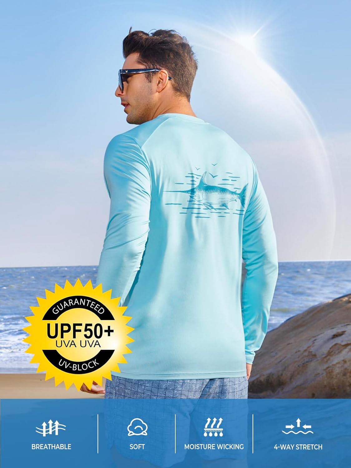 NORTHYARD Men's Swim Shirt - UPF 50+ Sun Protection Long Sleeve Rash Guard | Quick Dry Lightweight