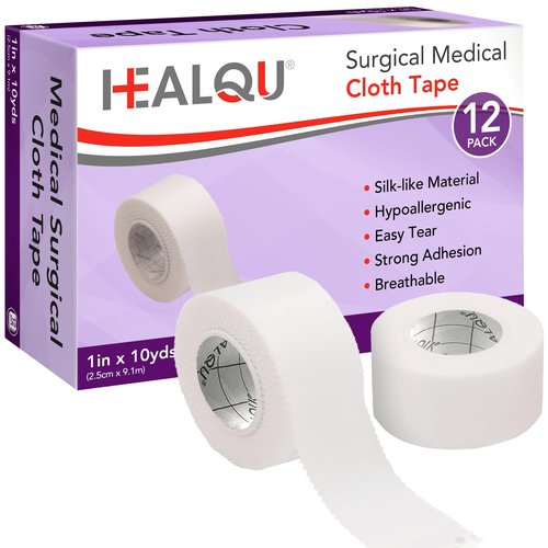 Healqu Silk Like Medical Tape - Durable Cloth Medical Tape - 1 in x 10yd - Surgical Tape Woven for Strongly Holding Large Dressings, Securing Splints, and Ideal for Long-Term Care (1"x10yd (12 Pack))