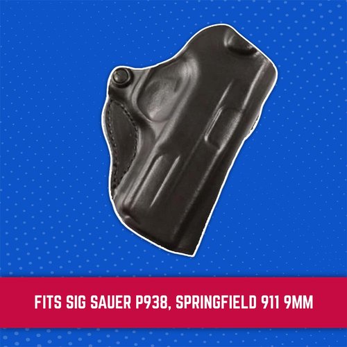 DeSantis Mini Scabbard OWB Holster - Leather Holster, Right Hand Holster, Adjustable Scabbard for Pistols, Compatible with the SIG Sauer P938, Springfield 911 9mm - Right Hand Draw, Black
