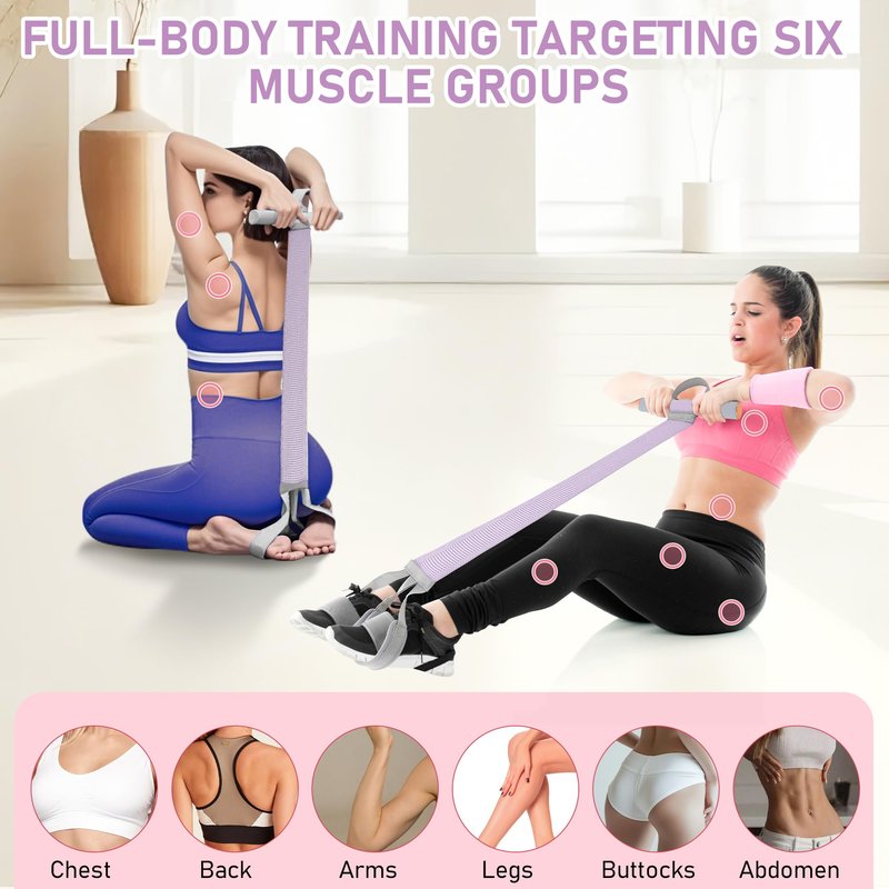 Multifunction Pedal Resistance Band, 120LB Fitness Resistance Bands for Women, Beginner-Friendly Yoga Training Equipment, Full-Body Exercise Band for Chest, Glutes, Legs & Core Muscles, Purple