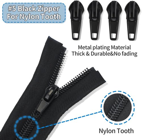 Domthent Zipper Repair Kit,#5 Zipper Pull Replacement,76pcs Fix a Zipper Repair Kit Including Automatic Lock Zippers Pull,Bottom Stop and Top Stop for Repairing Jackets,Coats,Boot,Backpacks,etc (76)
