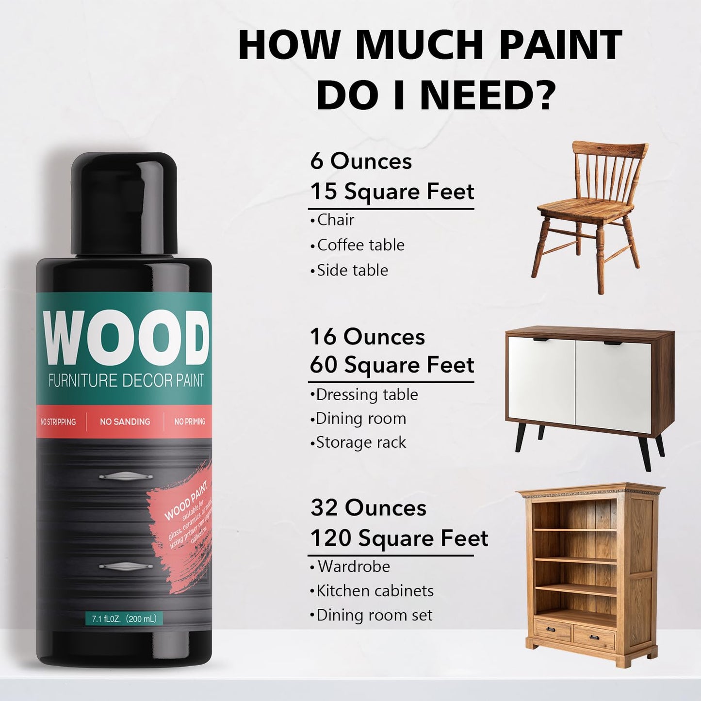 Black Wood Furniture Paint 7.1oz - Water-based & Low Odor All-in-One No Sanding - Cabinet Paint - Matte Finish Indoor Outdoor Liquid Wood for Cabinets, Doors, Tables and Dressers