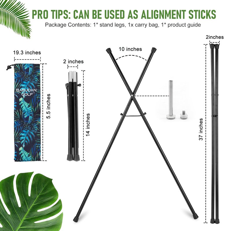Black Golf Bag Stand Attachment with Screw and Carry Bag - Strengthen Alluminum Alloy Foldable Golf Stand Legs Only - Easy Carry Portable Stand for Golf Bag - Attachable Golf Club Bag Accessories
