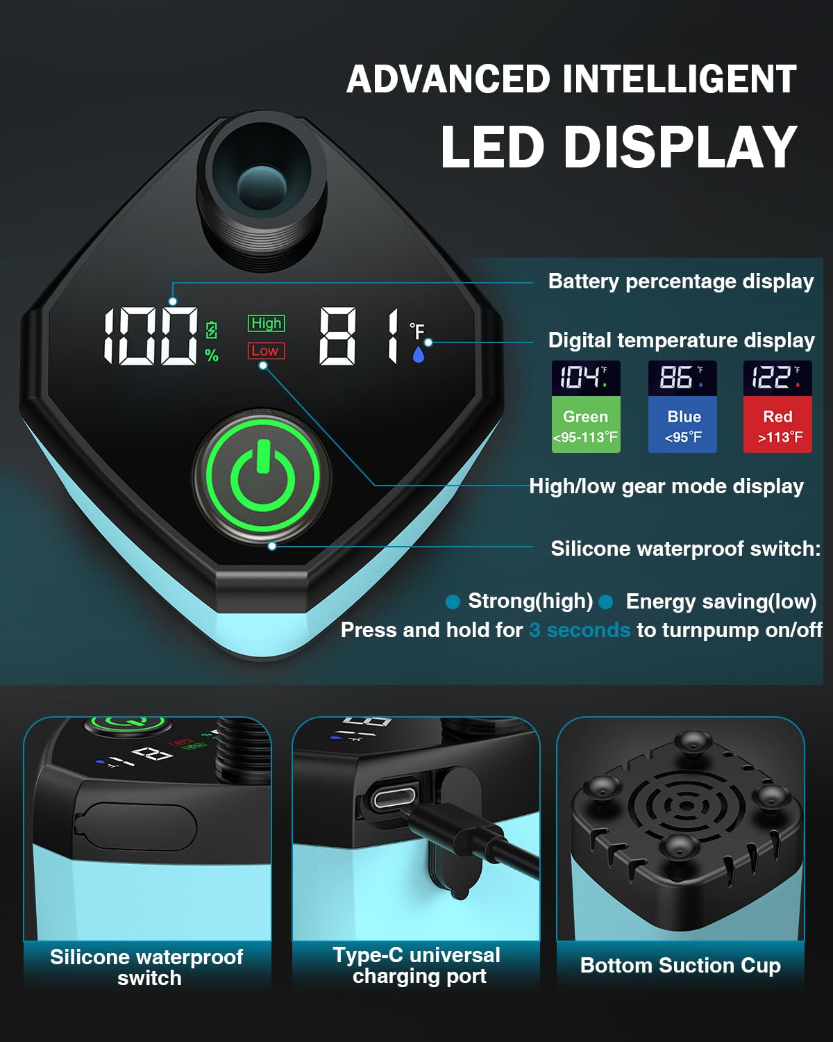 Portable Camping Shower, 6000mAh Camping Shower with LED Display, Camp Shower with 5 Gallons Collapsible Bucket, portable shower with 3 Spray Modes for Hiking, Travel, Car, Pet