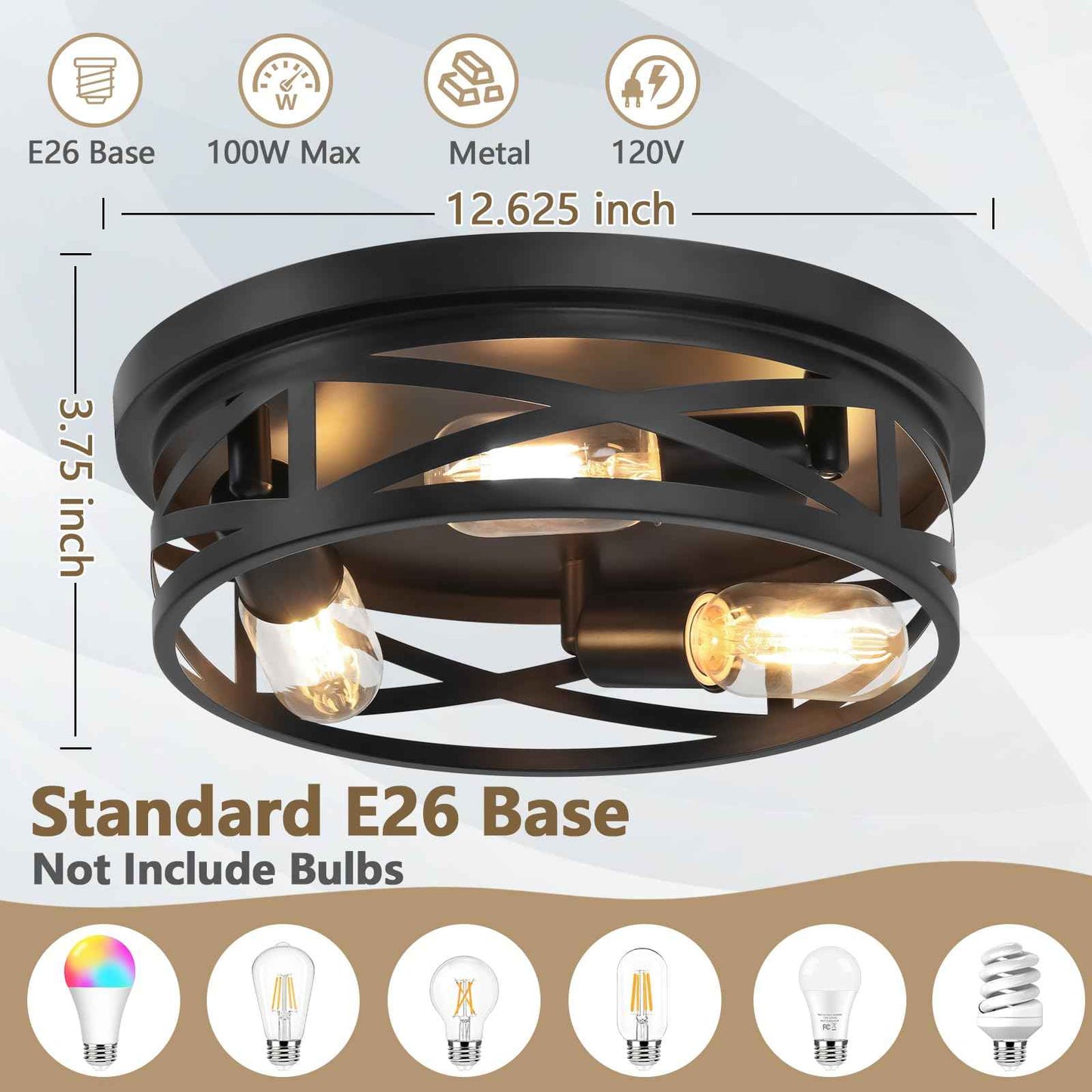 13-Inch Farmhouse Ceiling Light Fixtures 2-Pack, 3-Light Black Flush Mount Ceiling Light, Kitchen Lighting Fixtures Ceiling with Adjustable Head, Ceiling Lights for Hallway Kitchen Entryway, E26 Base