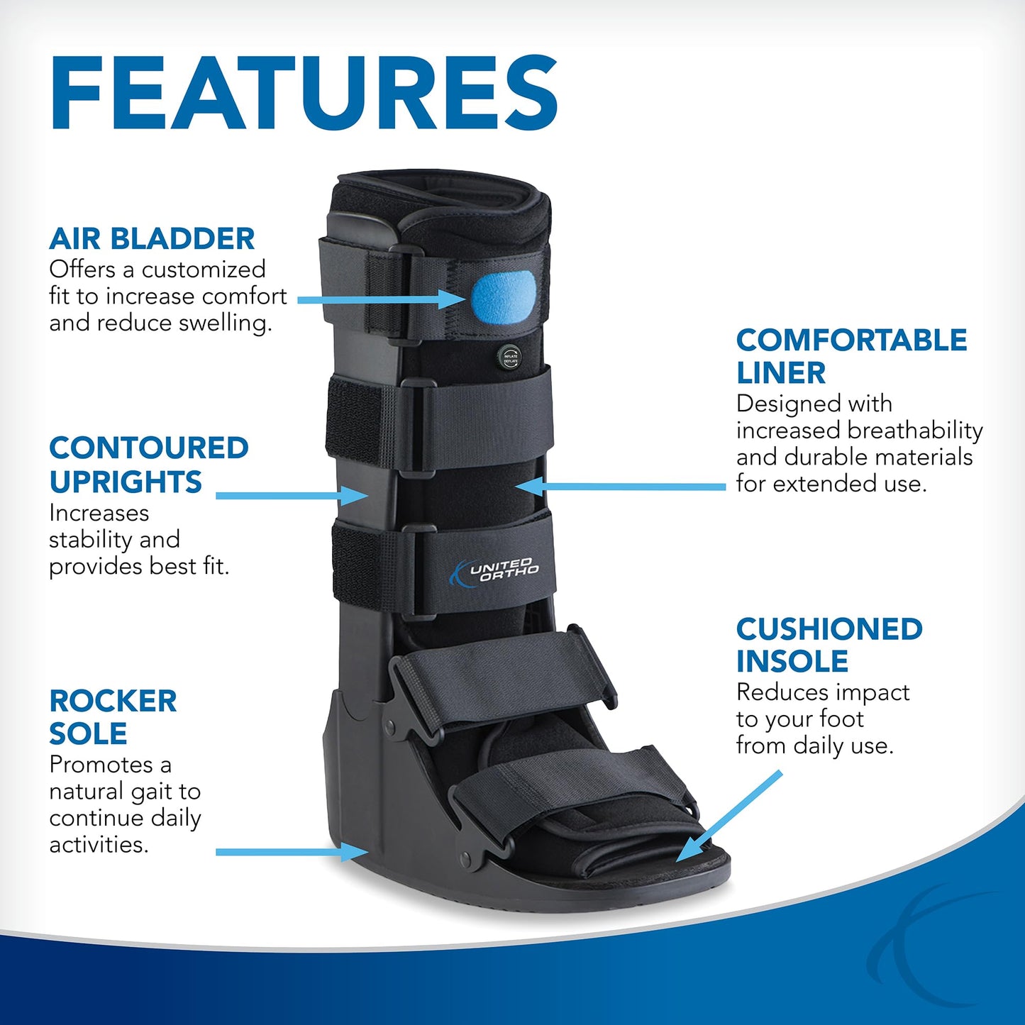 United Ortho Air Cam Walker Fracture Boot, Extra Small, Black