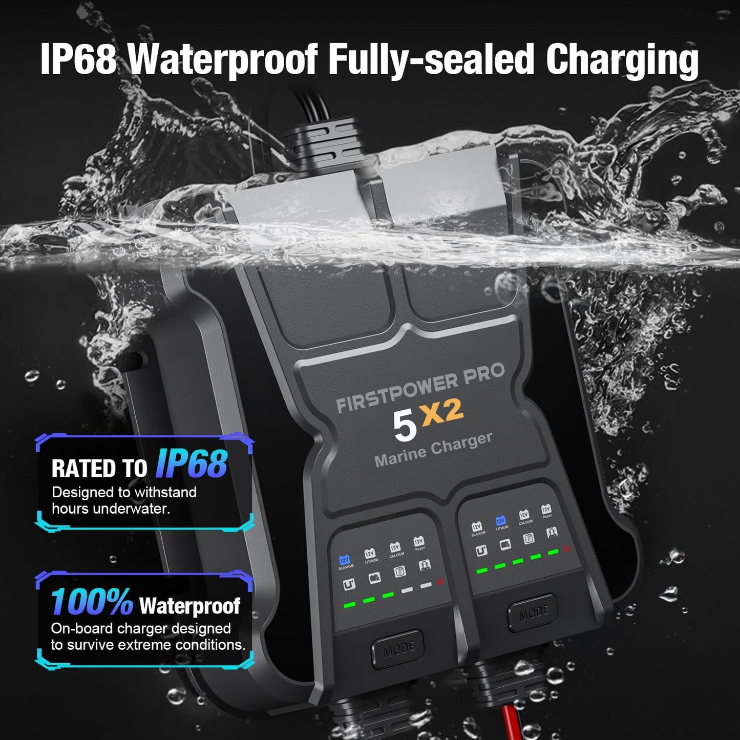 2 Bank Marine Battery Charger - 10A Waterproof Onboard Maintainer for SLA/AGM & Lithium Batteries