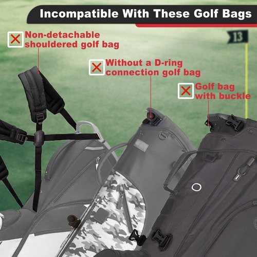 BIG TEETH Golf Bag Strap,Adjustable Padded Bag Strap Replacement,Golf Double Shoulder Bag Straps with 4Pcs Rotate Hooks (Full black)
