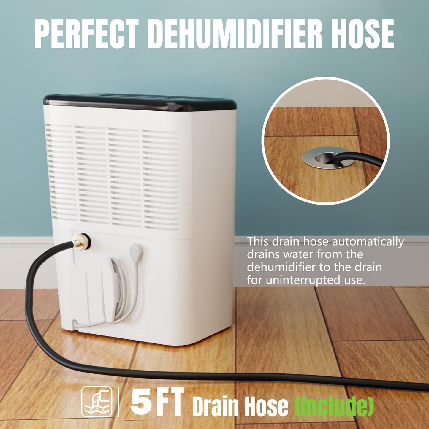 5FT Dehumidifier Drain Hose 3/4" FHT,Leakproof Dehumidifier Hose with Rustproof Durable Connector,Thickened drain hose for dehumidifier indoor,Perfectly Compatible with Most Brands of Dehumidifiers