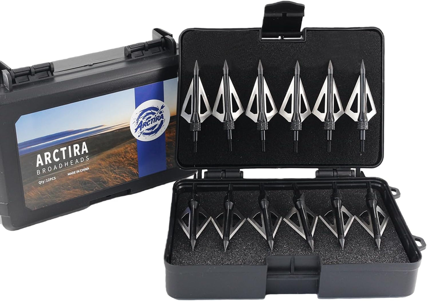 Skiennix 12Pcs Hunting Broadheads - Durable 3 Fixed Blades with Portable Case for Crossbow & Compound Bow Arrows