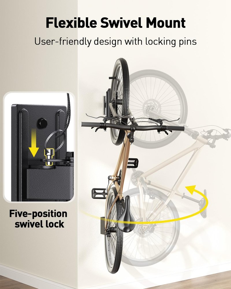 Alphamount AM Swivel Bike Wall Mount, Metal Wall Bike Rack with Durable Sleeves, Space-Saving Vertical Bike Rack with 180° Swivel for Home and Garage, Bike Wall Mount Up to 66 lbs, 4-Pack