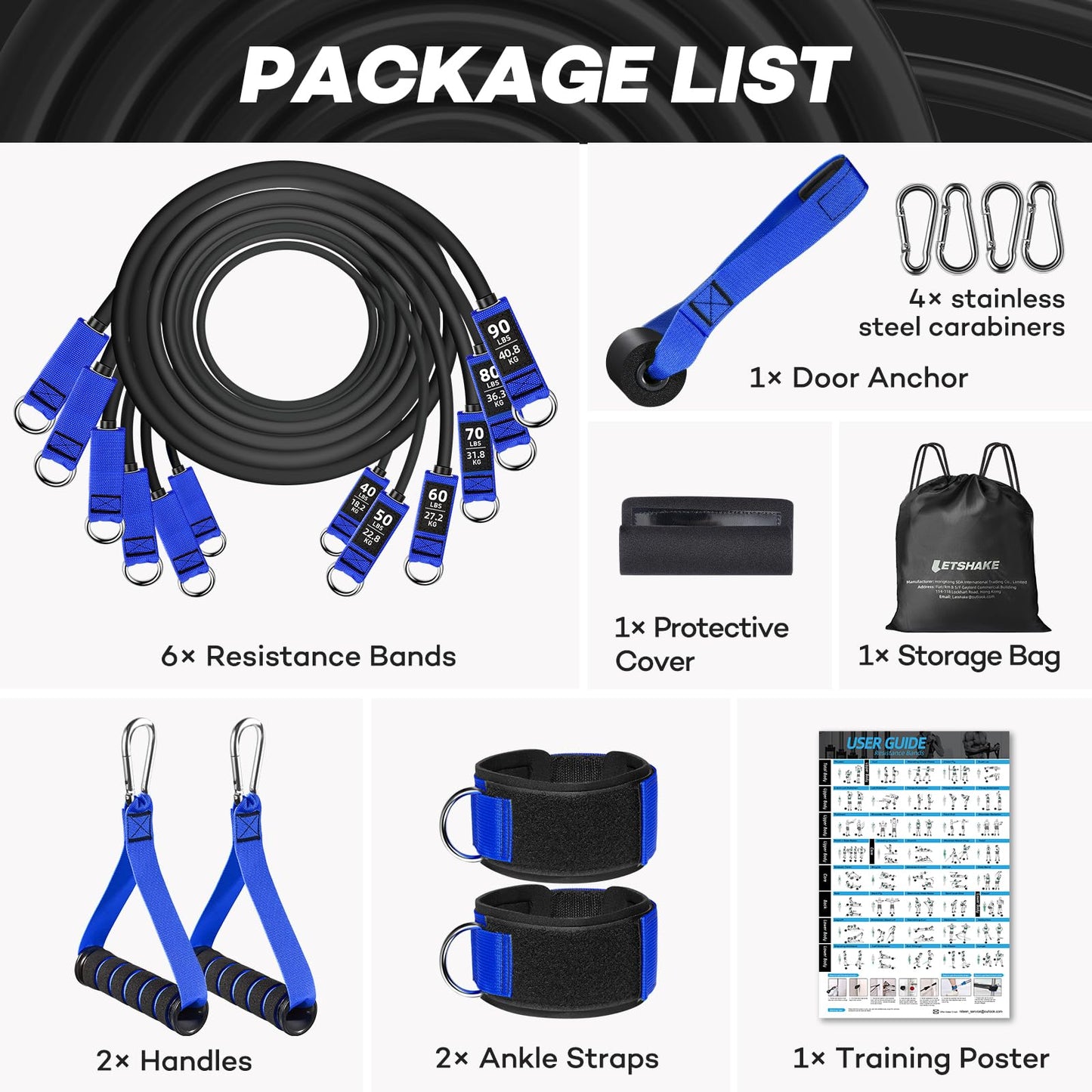 Resistance Bands, 390 lbs Heavy Duty Exercise Bands for Working Out, Blue Workout Bands with Handles, Stretch Band for Men, Fitness Bands for Home Workouts, Muscle Training, Strength, Slim, Yoga