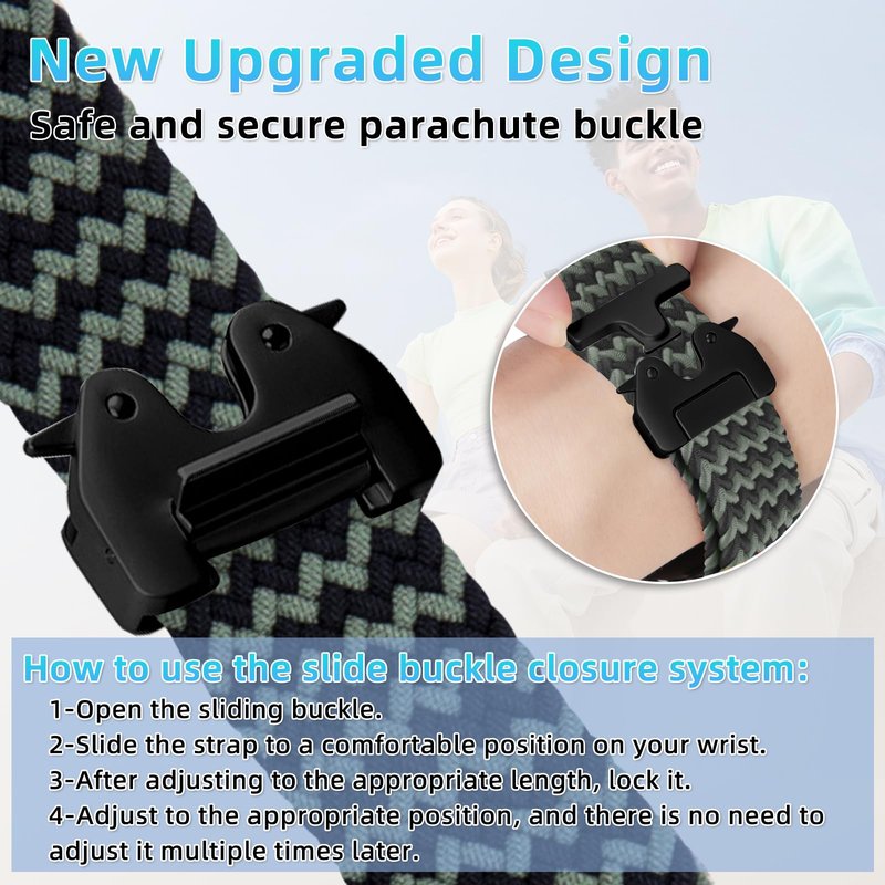RoYiio Nylon Band for Amazfit Bip 6/Bip 5/Balance 2/GTR 4/GTR 3 Pro Bands Breathable 22mm Woven Nylon Sport Strap for Garmin Venu 4 45mm /Venu 3 /Forerunner 570 47mm /Forerunner 265 - Black Green