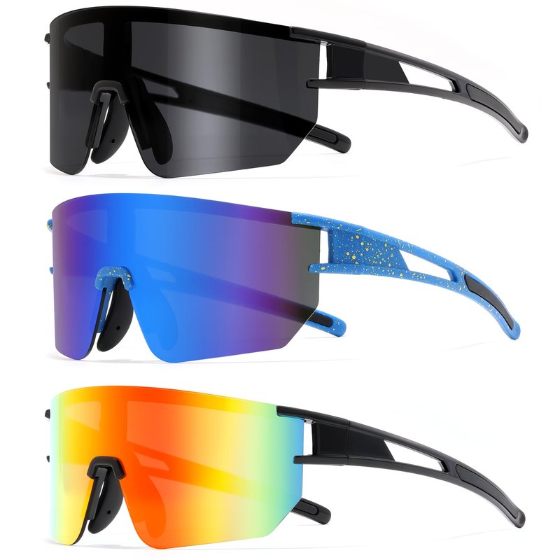 BUYAGE 3PACK Sports Sunglasses for Men Women Youth Baseball Softball 80s Sunglasses for Kids Boys Girls 8-16 Cycling Glasses